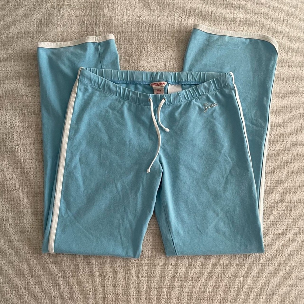 GUESS Blue and white striped pants rhinestone lounge flared pants